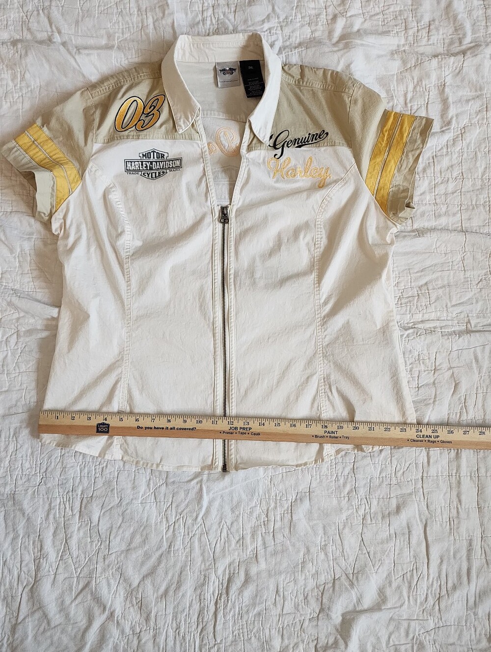 Harley Davidson Shirt Womens Size2XL White Beige Full Zip V-Neck 03 Garage Biker - Picture 10 of 16